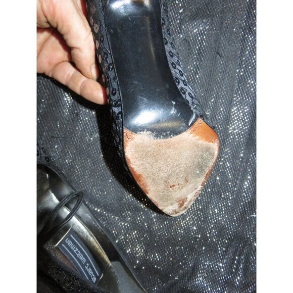 Stuart Weitzman Vintage Italian Leather Black Sequined Pumps size 7.5 - Picture 11 of 12